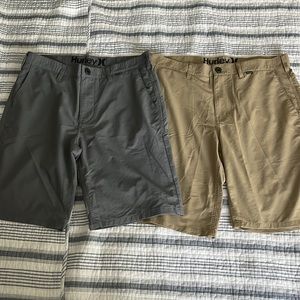 Hurley, 2 pair men’s dry fit chino, 22 walk short. Size 32 Grey and khaki